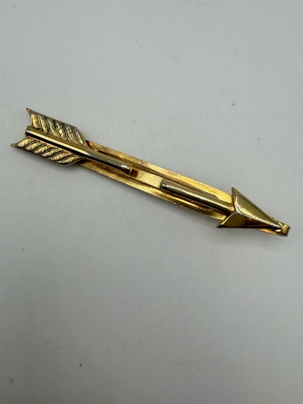 Vintage Gold Tone Arrow Tie Bar Clip Mid Century